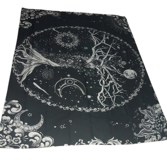 Tree of Life Tapestry, Sun, Moon, Galaxy Space Black & White Tapestry - 70"x90" - Picture 9 of 9